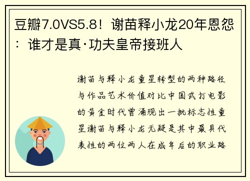 豆瓣7.0VS5.8！谢苗释小龙20年恩怨：谁才是真·功夫皇帝接班人