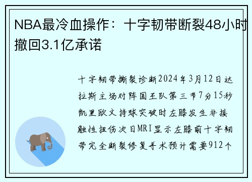 NBA最冷血操作：十字韧带断裂48小时撤回3.1亿承诺